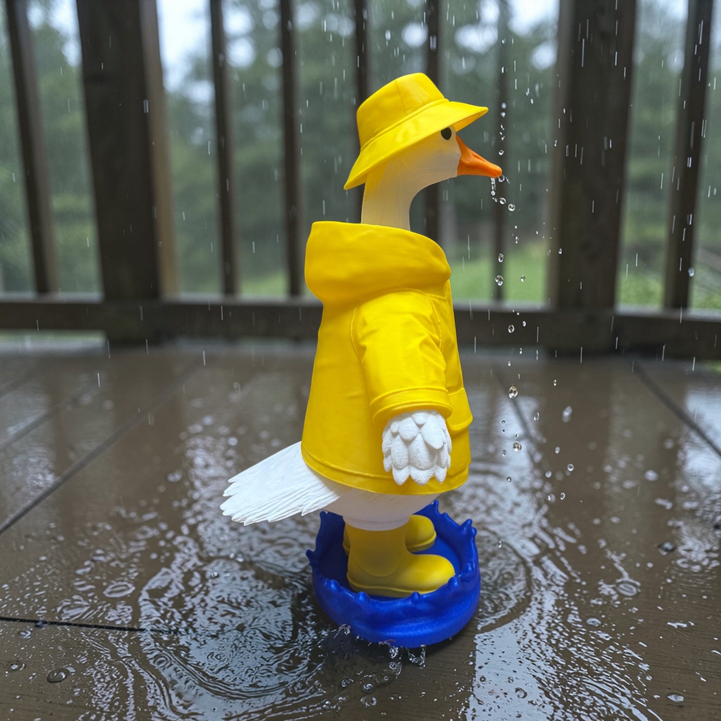 Porch goose with rain jacket