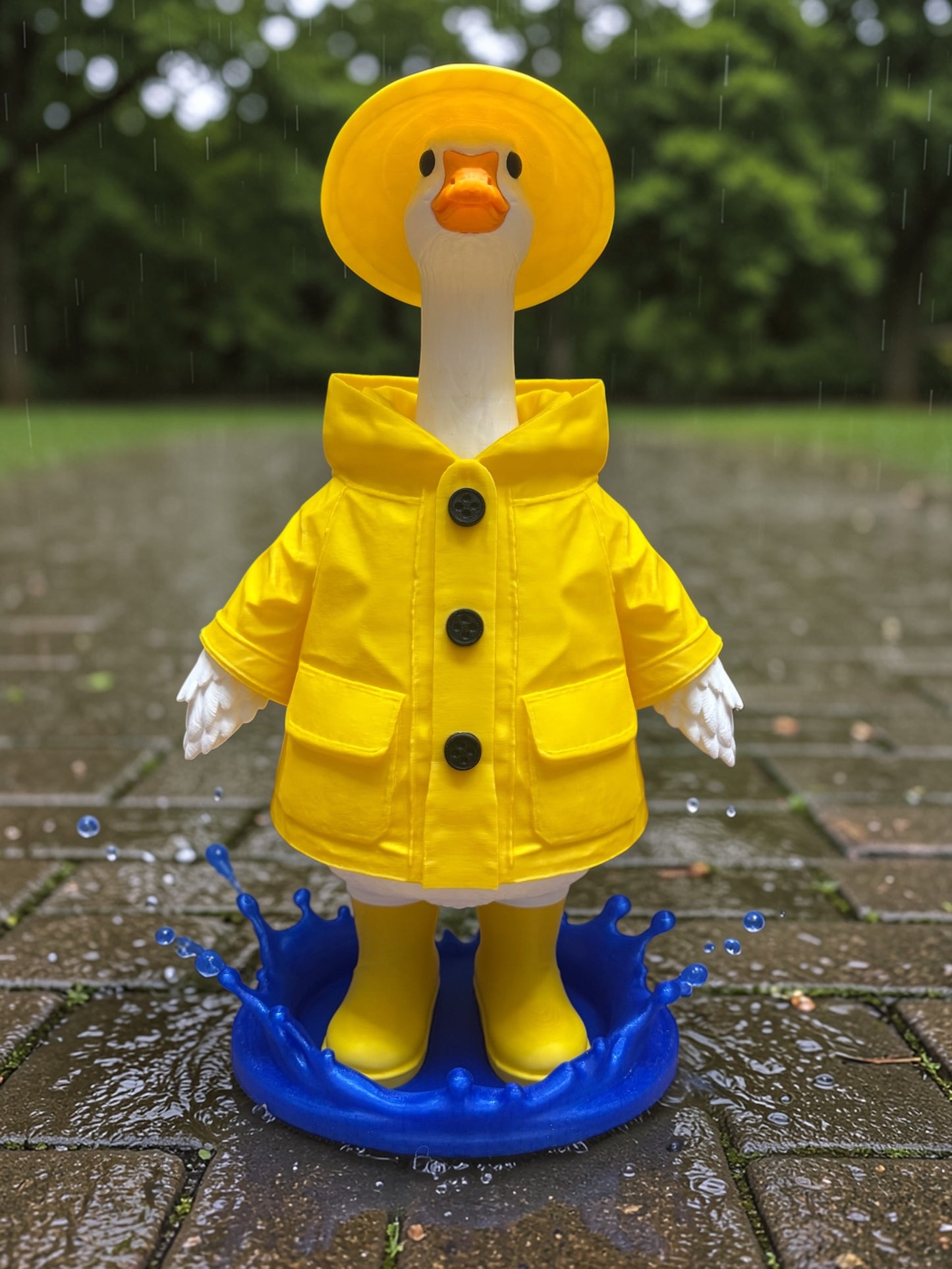 Porch goose with rain jacket
