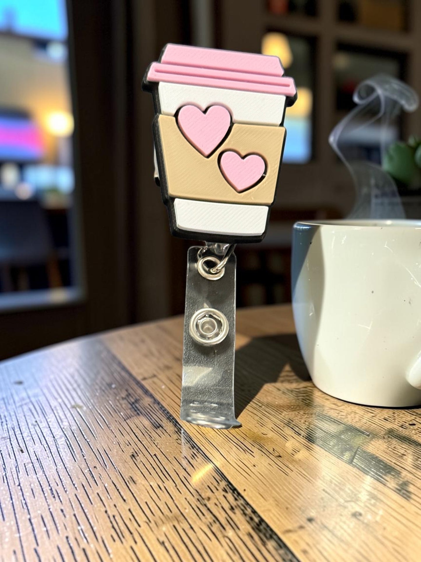 Coffee Cup Retractable Badge Reel with swivel Alligator Clip