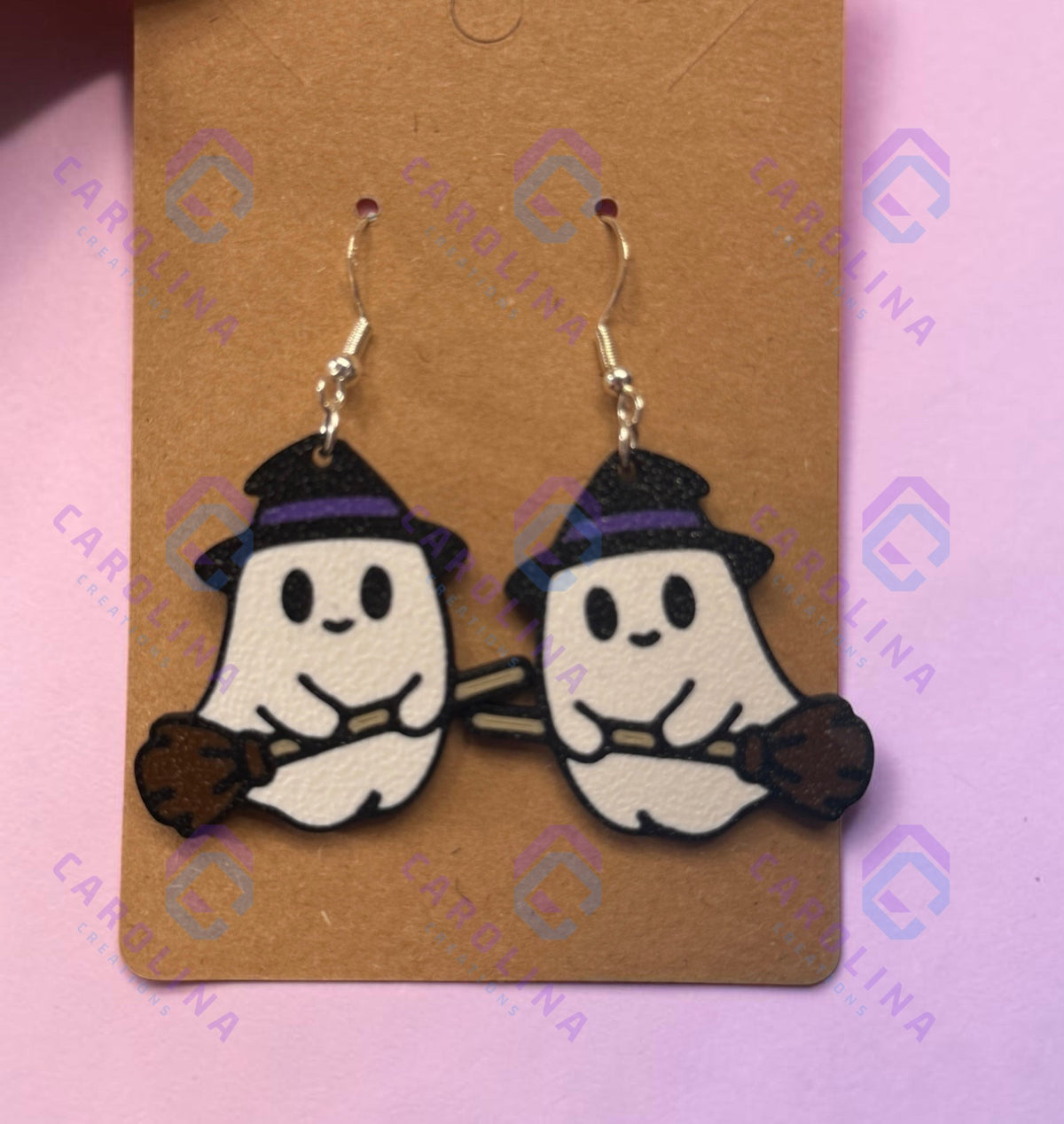 3D Printed Halloween Earrings (broom ghost)
