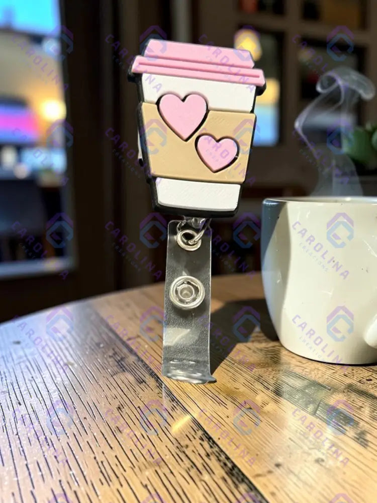 Coffee Cup Retractable Badge Reel with swivel Alligator Clip