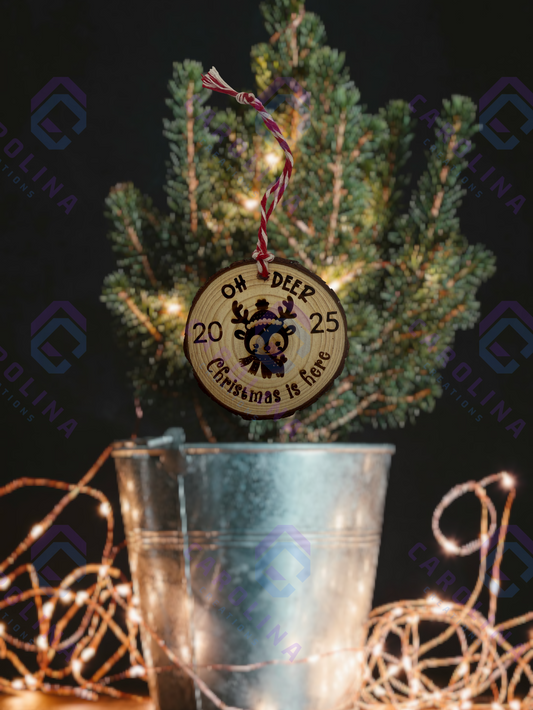 2.5-inch Wooden Oh Deer Christmas is Here Ornament