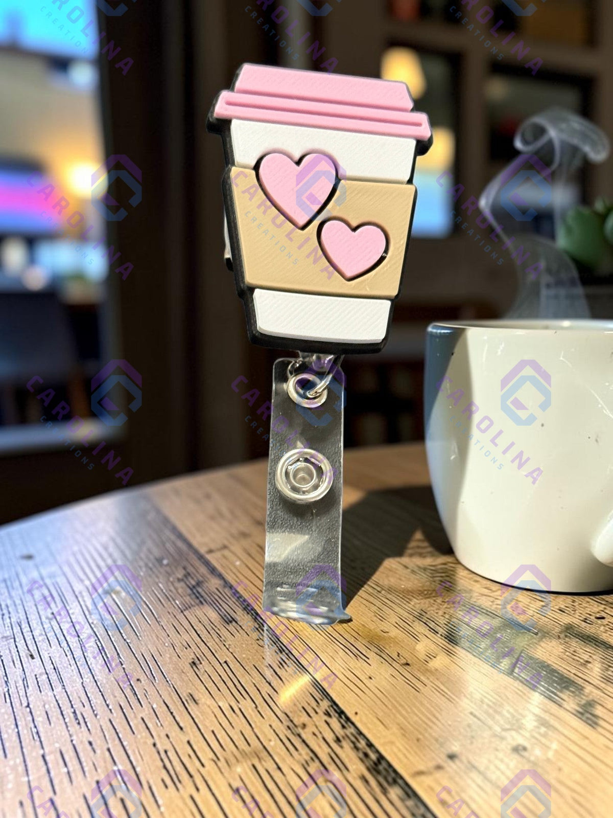 Coffee Cup Retractable Badge Reel with swivel Alligator Clip
